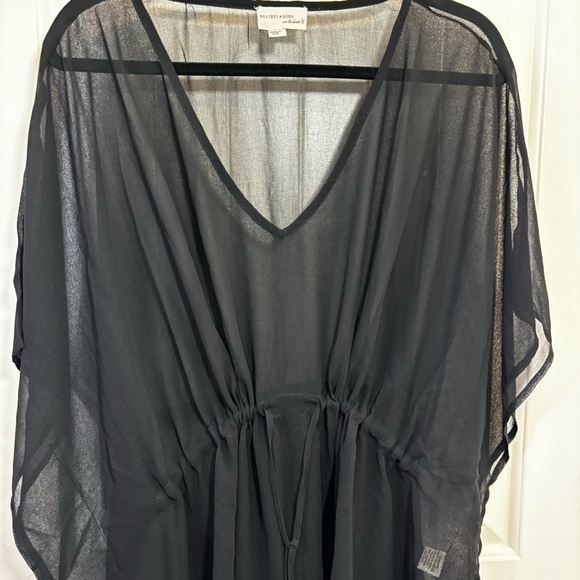 Women's Black V-neck Semi-Sheer Cover-Up Poncho Kaftan Beaches & Boho Size 3X 4X - Picture 5 of 6